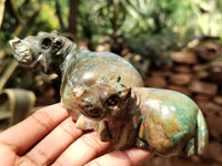 Hand Made Green Verdite Hippo Carvings x 4 From Zimbabwe