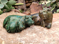 Hand Made Green Verdite Hippo Carvings x 4 From Zimbabwe