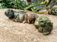 Hand Made Green Verdite Hippo Carvings x 4 From Zimbabwe