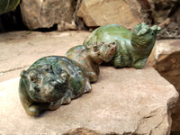 Hand Made Green Verdite Hippo Carvings x 4 From Zimbabwe