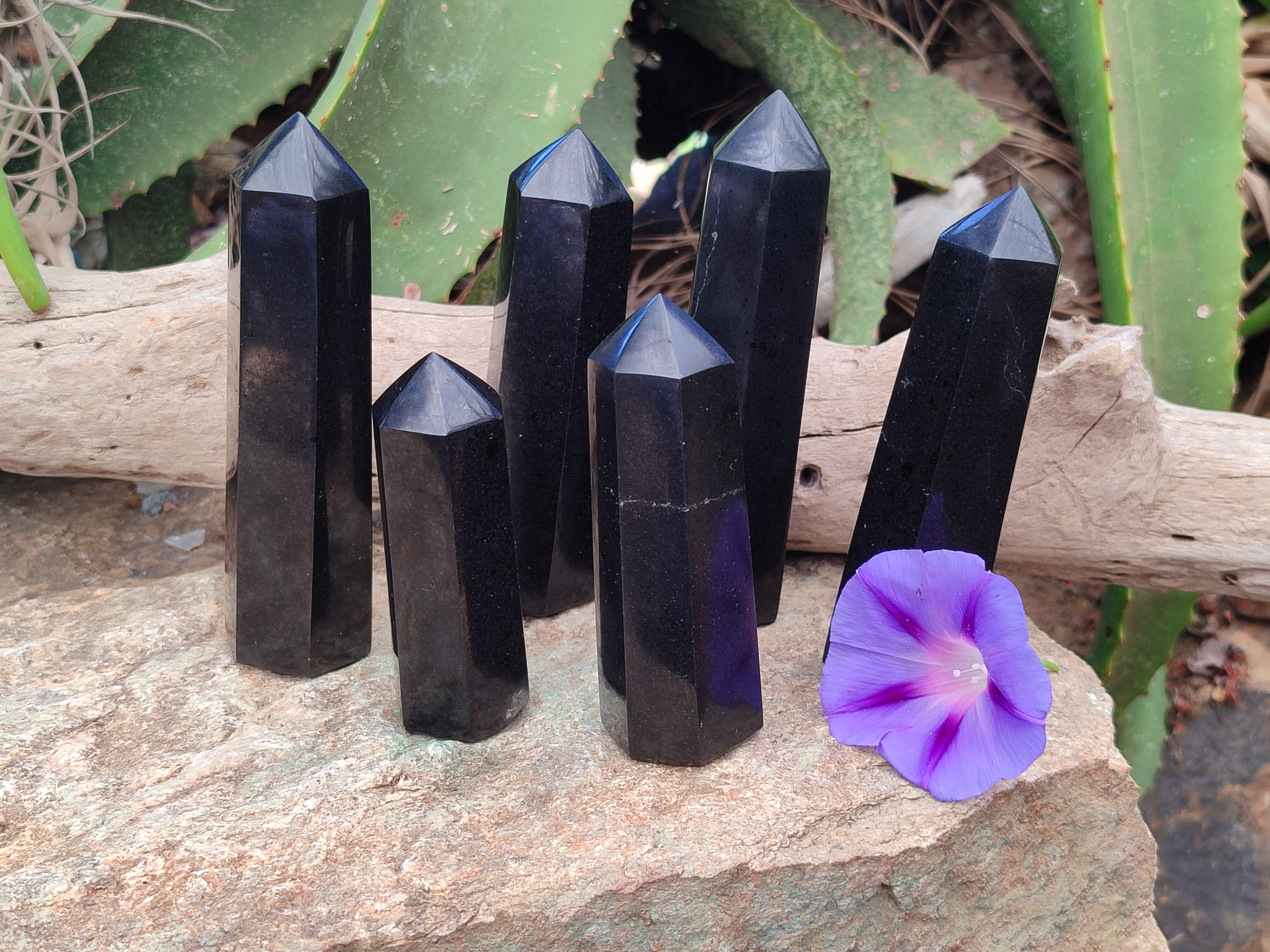 Polished Black Basalt Points x 6 From Antsirabe, Madagascar - Toprock Gemstones and Minerals 