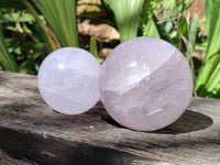 Polished Blue Girasol Rose Quartz Sphere's x 3 From Madagascar