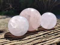 Polished Blue Girasol Rose Quartz Sphere's x 3 From Madagascar