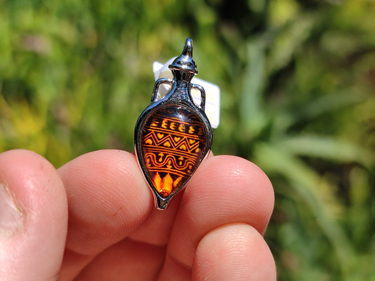 Polished Mixed Baltic Amber Pendants on Sterling Silver x 4 From Poland - Toprock Gemstones and Minerals 
