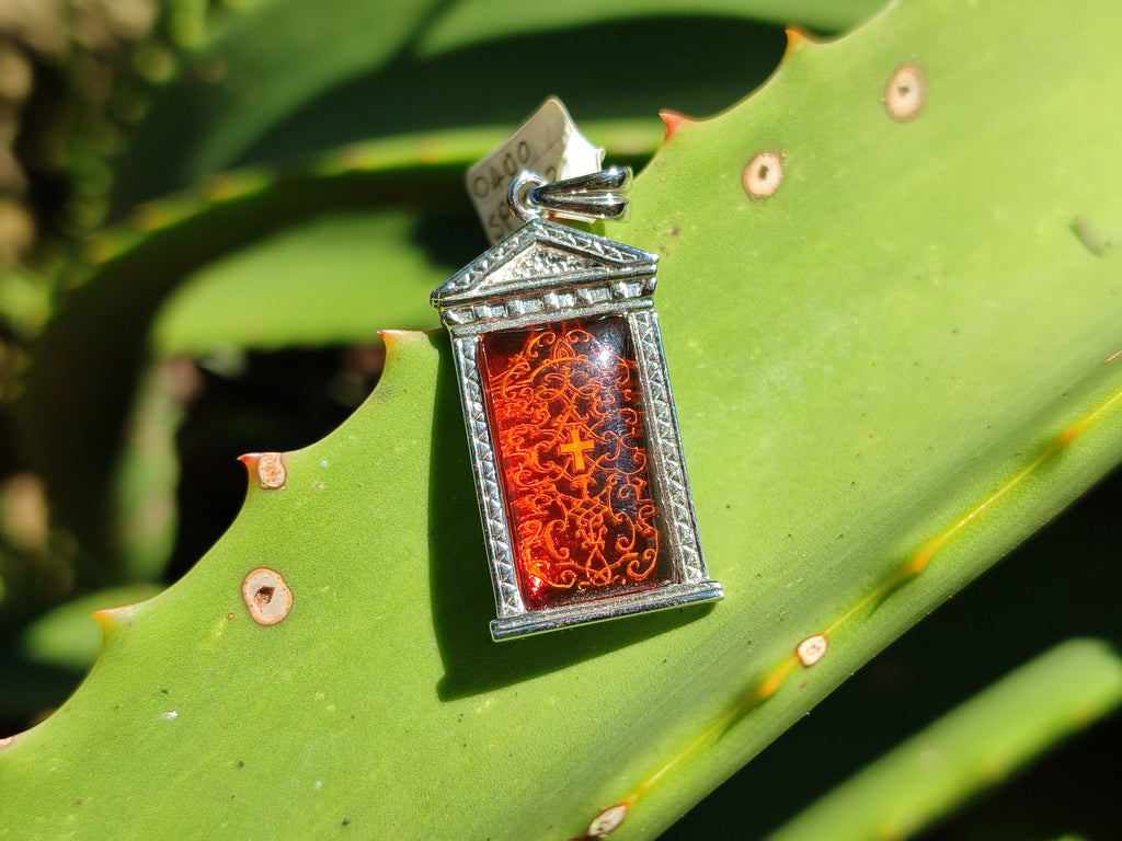 Polished Mixed Baltic Amber Pendants on Sterling Silver x 4 From Poland - Toprock Gemstones and Minerals 