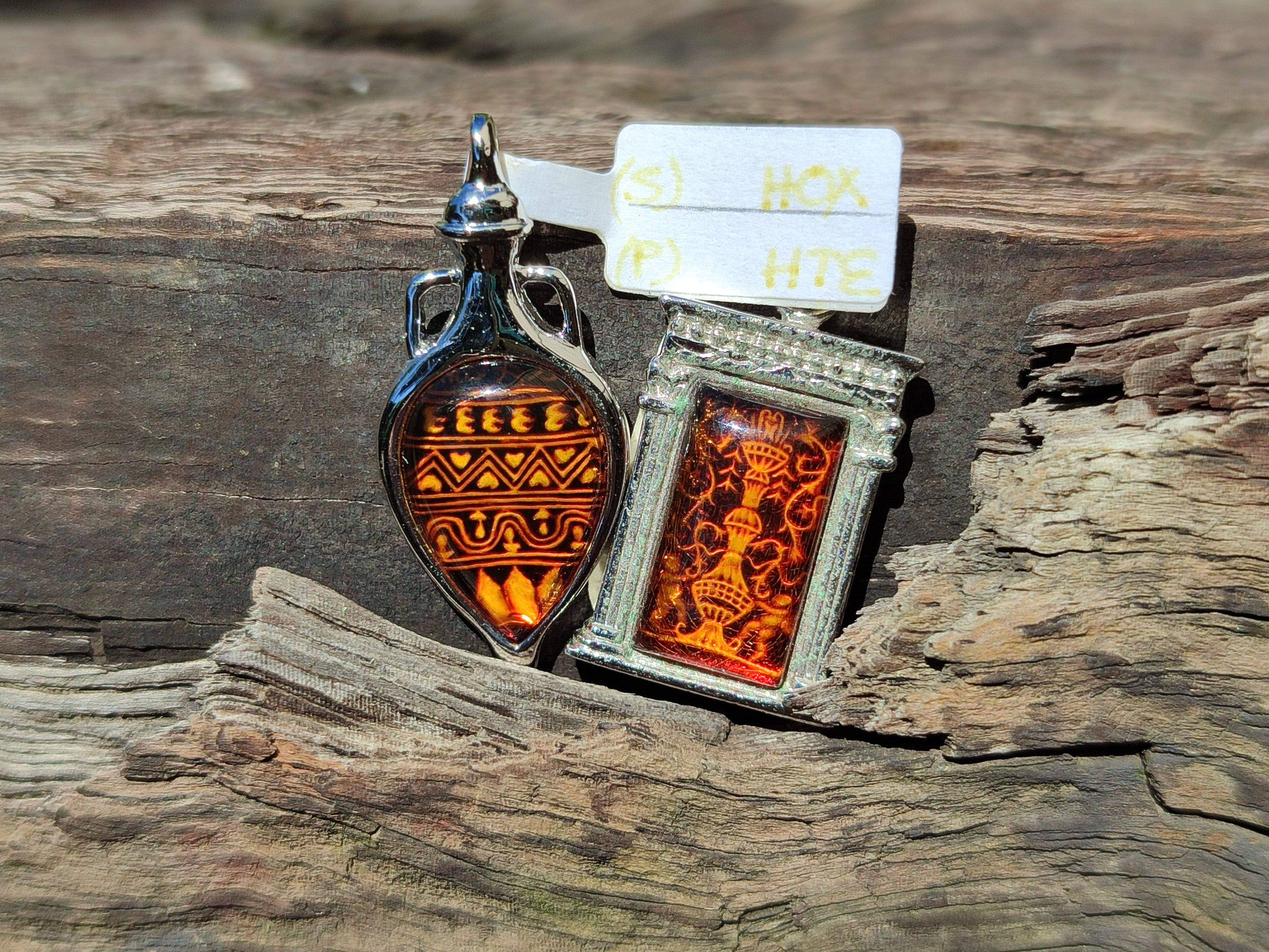 Polished Mixed Baltic Amber Pendants on Sterling Silver x 4 From Poland - Toprock Gemstones and Minerals 