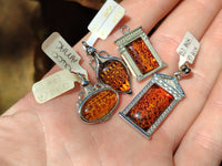 Polished Mixed Baltic Amber Pendants on Sterling Silver x 4 From Poland