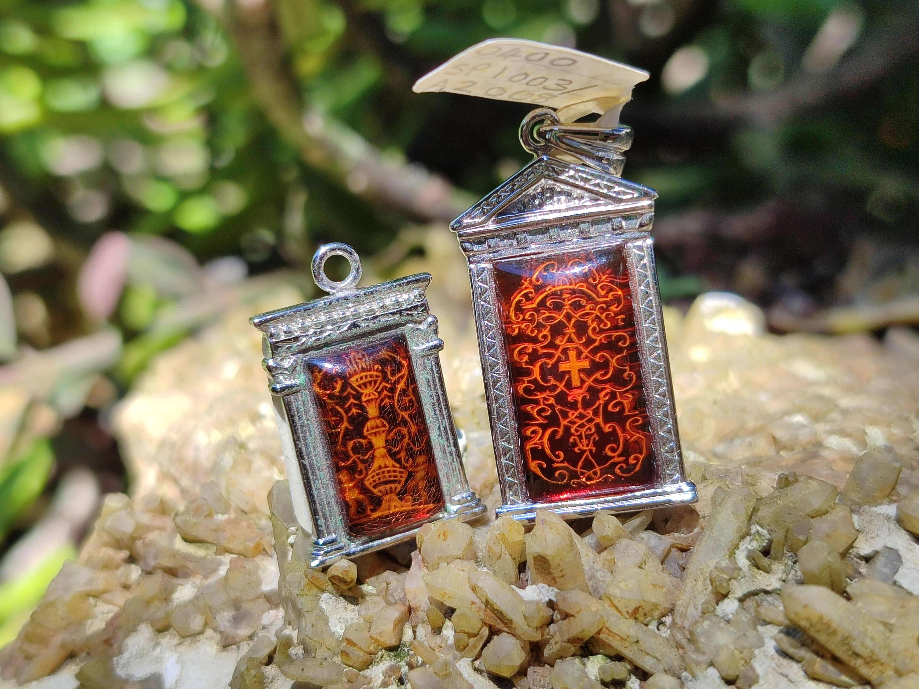 Polished Mixed Baltic Amber Pendants on Sterling Silver x 4 From Poland - Toprock Gemstones and Minerals 