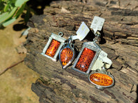 Polished Mixed Baltic Amber Pendants on Sterling Silver x 4 From Poland