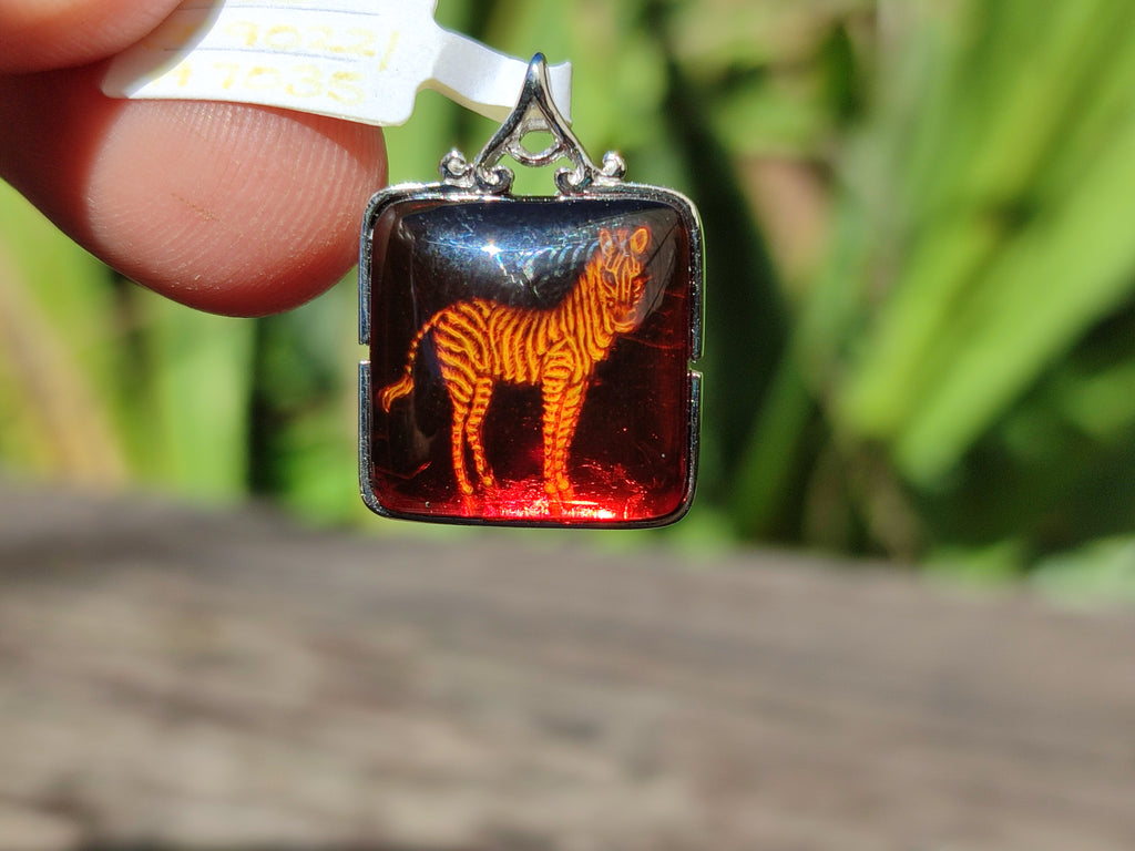 Polished Mixed Baltic Amber Pendants on Sterling Silver x 4 From Poland - Toprock Gemstones and Minerals 