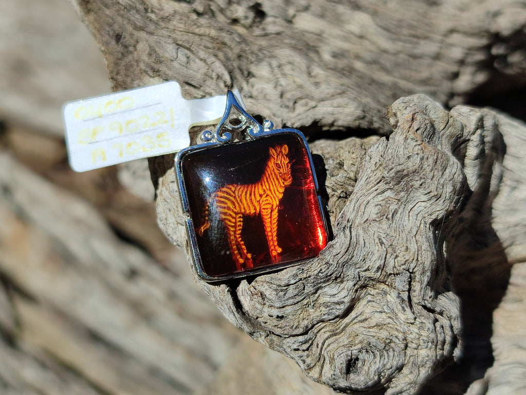 Polished Mixed Baltic Amber Pendants on Sterling Silver x 4 From Poland - Toprock Gemstones and Minerals 