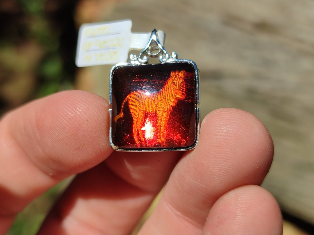 Polished Mixed Baltic Amber Pendants on Sterling Silver x 4 From Poland - Toprock Gemstones and Minerals 