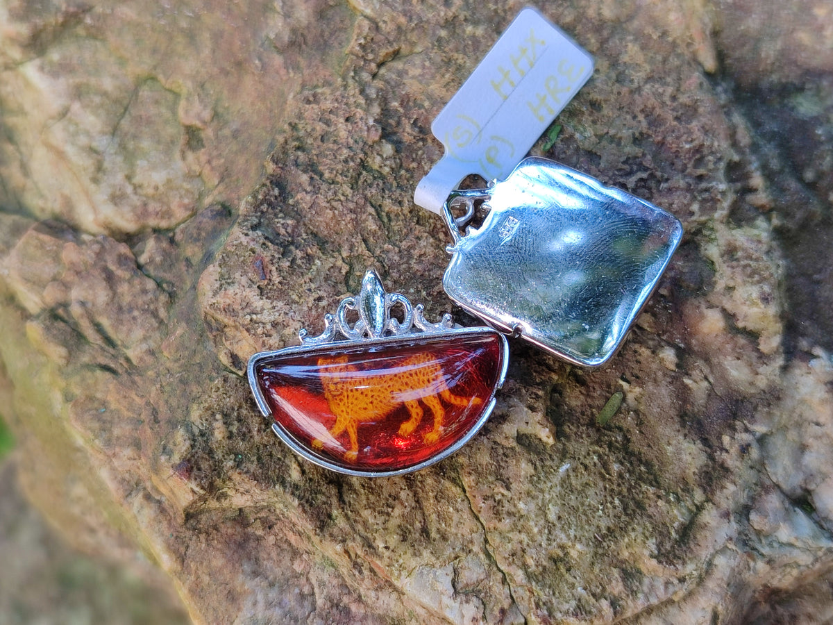 Polished Mixed Baltic Amber Pendants on Sterling Silver x 4 From Poland - Toprock Gemstones and Minerals 