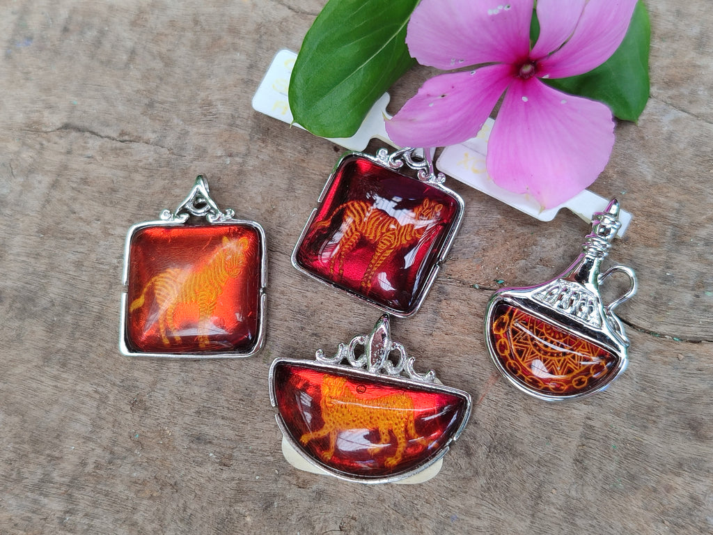 Polished Mixed Baltic Amber Pendants on Sterling Silver x 4 From Poland - Toprock Gemstones and Minerals 