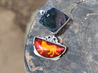 Polished Mixed Baltic Amber Pendants on Sterling Silver x 4 From Poland