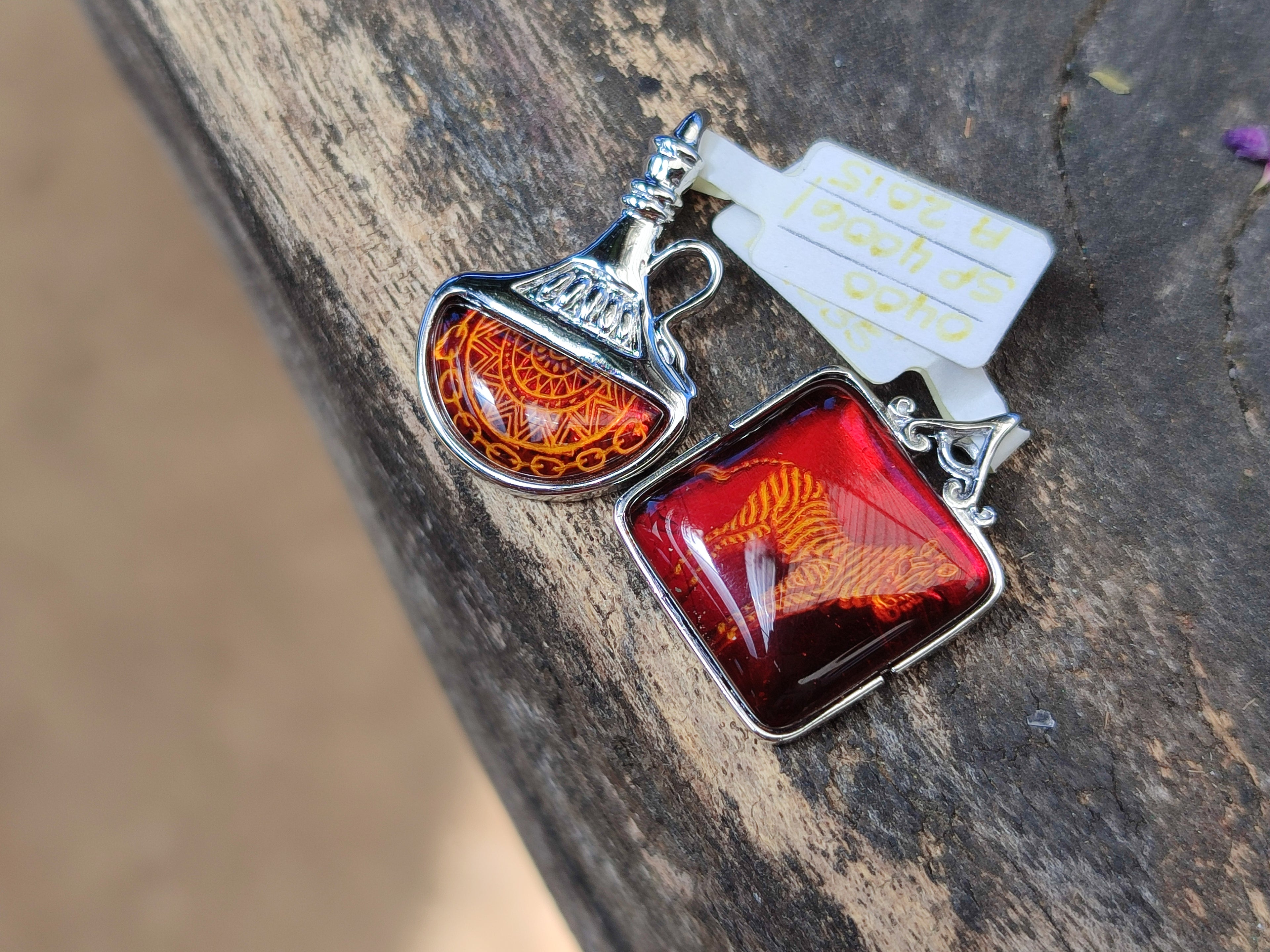 Polished Mixed Baltic Amber Pendants on Sterling Silver x 4 From Poland - Toprock Gemstones and Minerals 
