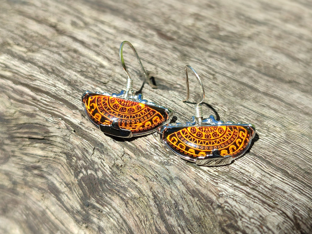 Polished Mixed Baltic Amber Earring and Pendant Sets on Sterling Silver x 7 From Poland - Toprock Gemstones and Minerals 