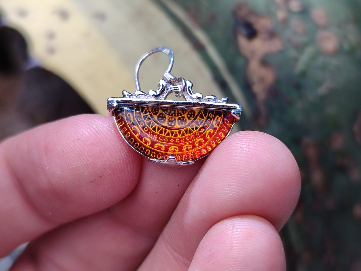 Polished Mixed Baltic Amber Earring and Pendant Sets on Sterling Silver x 7 From Poland - Toprock Gemstones and Minerals 