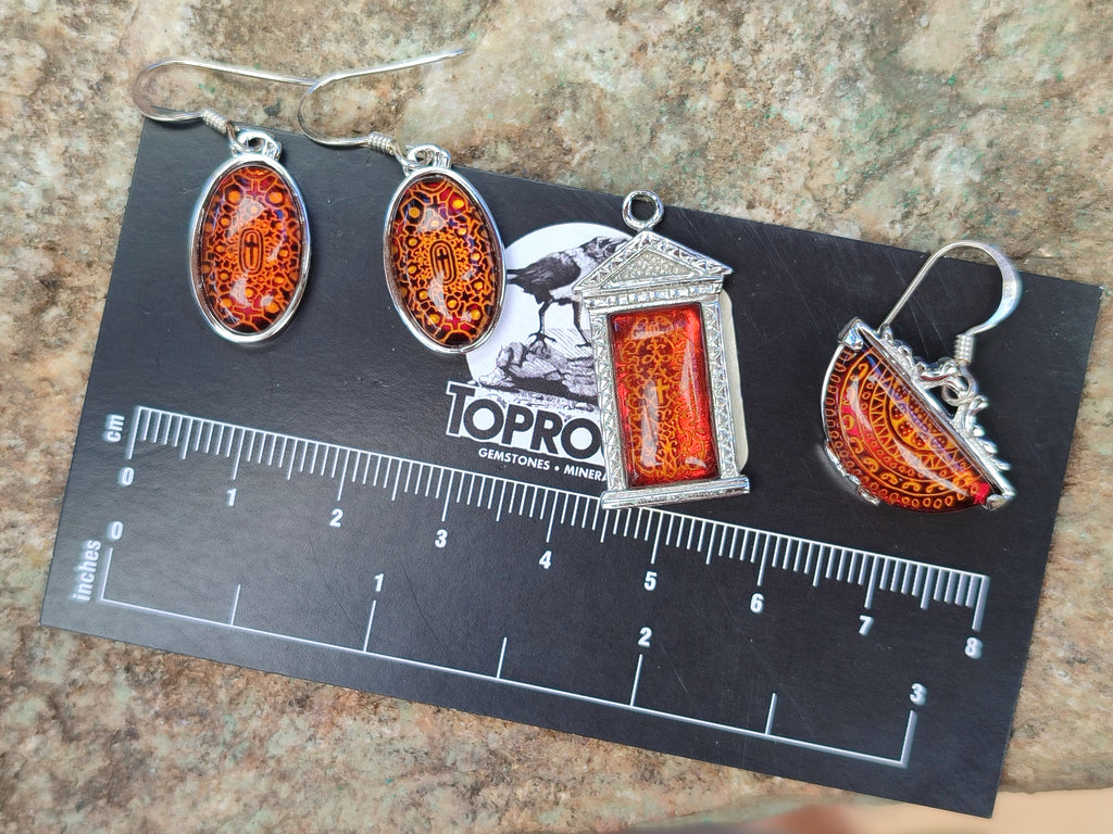 Polished Mixed Baltic Amber Earring and Pendant Sets on Sterling Silver x 7 From Poland - Toprock Gemstones and Minerals 