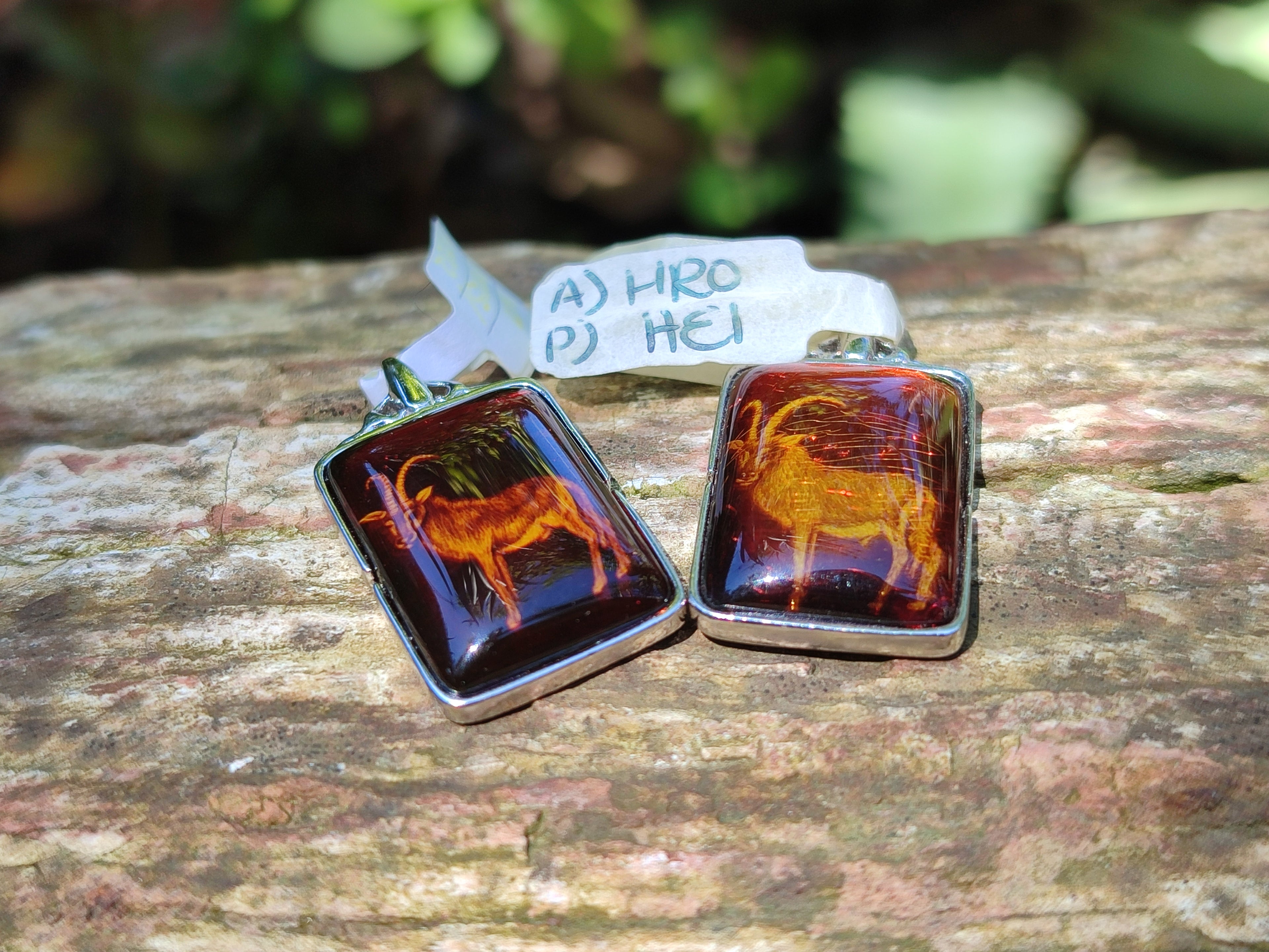 Polished Mixed Baltic Amber Pendants on Sterling Silver x 5 From Poland - Toprock Gemstones and Minerals 