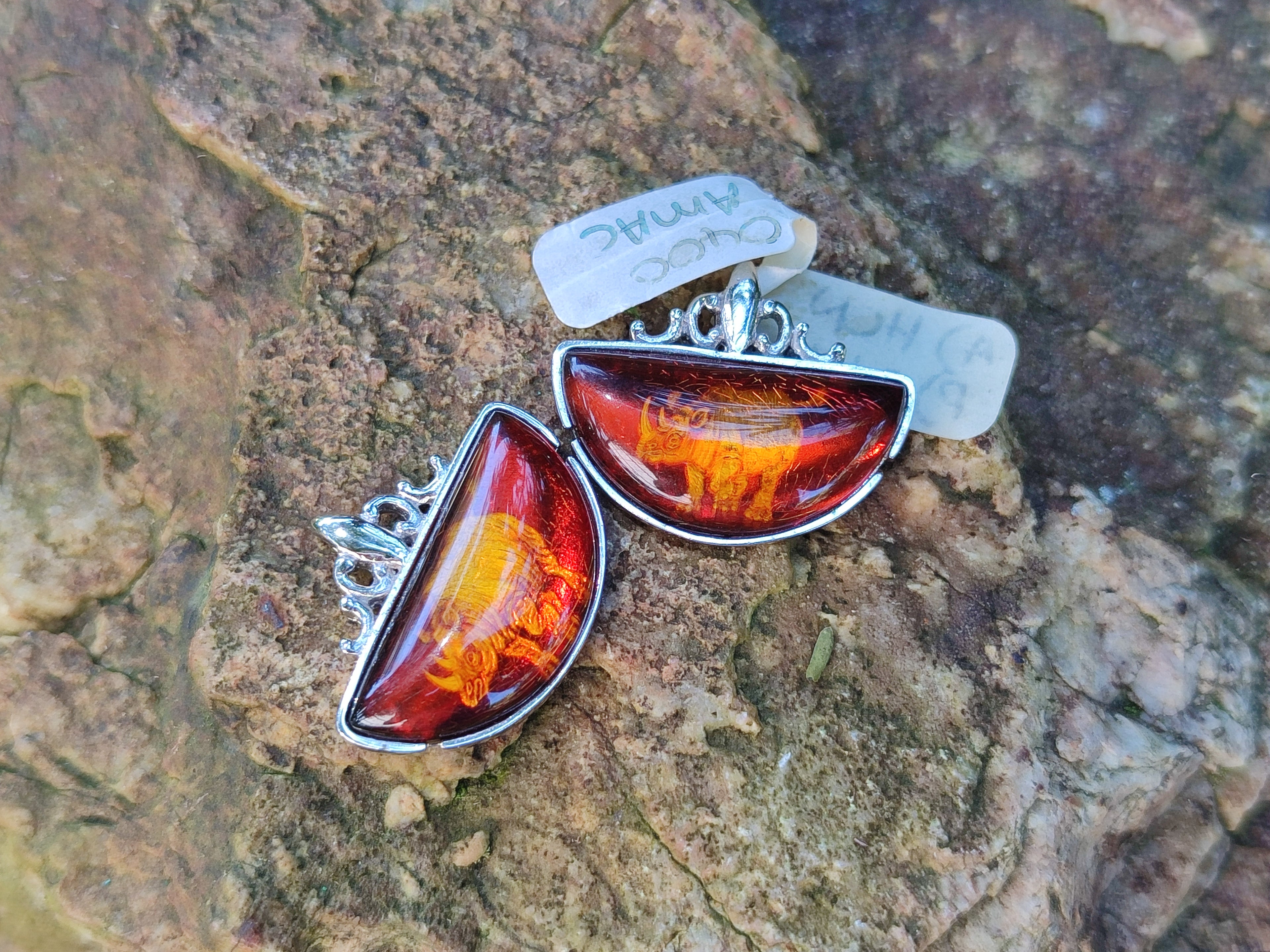 Polished Mixed Baltic Amber Pendants on Sterling Silver x 5 From Poland - Toprock Gemstones and Minerals 