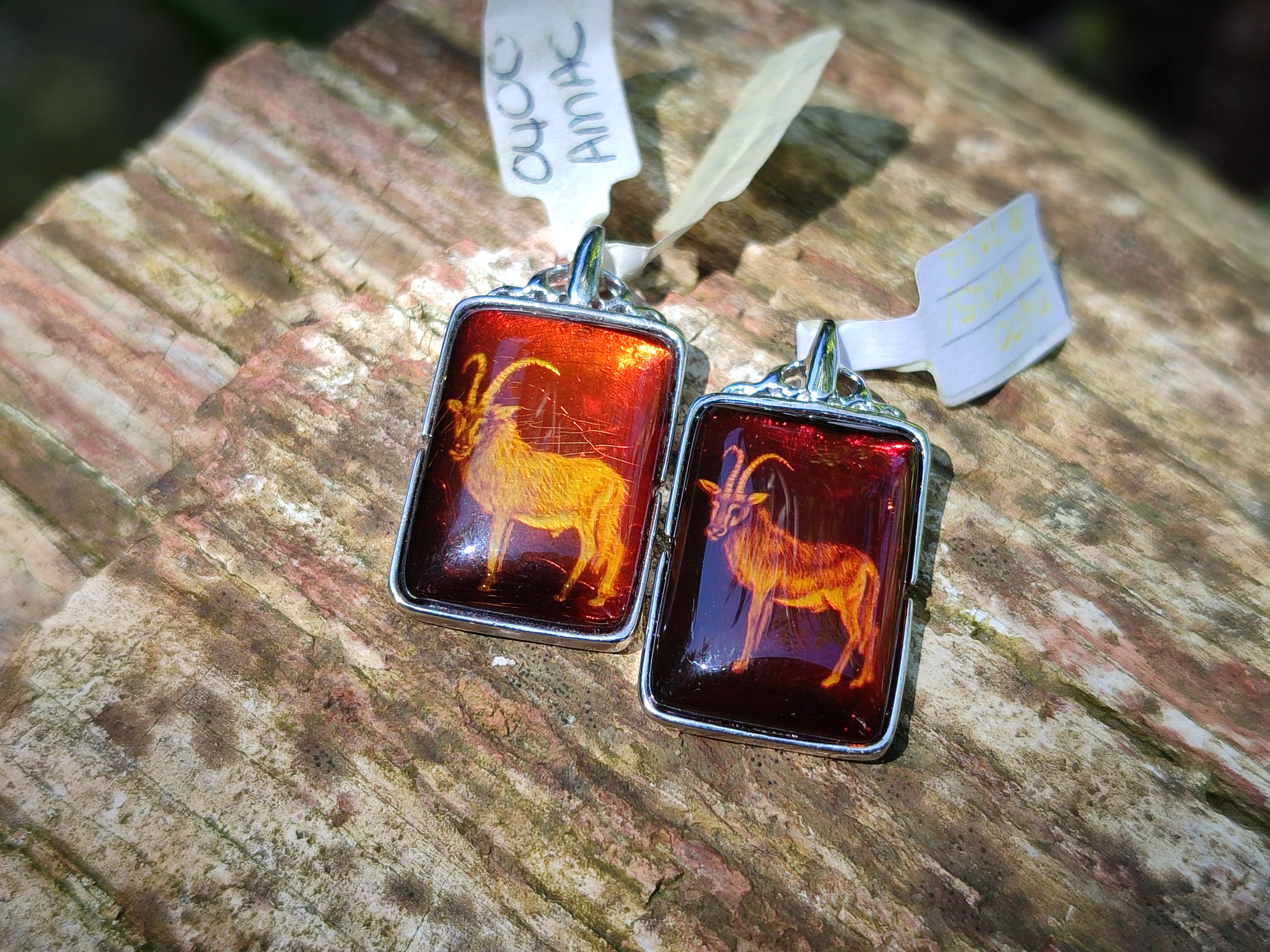 Polished Mixed Baltic Amber Pendants on Sterling Silver x 5 From Poland - Toprock Gemstones and Minerals 