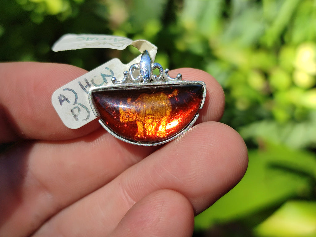 Polished Mixed Baltic Amber Pendants on Sterling Silver x 5 From Poland - Toprock Gemstones and Minerals 