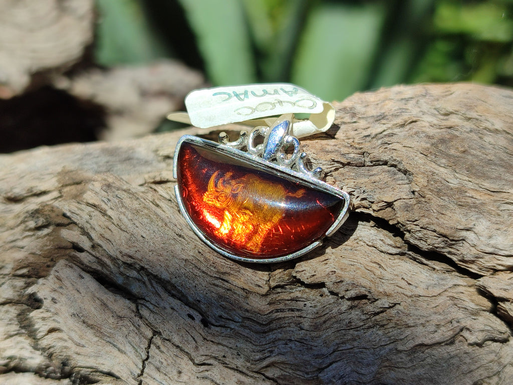 Polished Mixed Baltic Amber Pendants on Sterling Silver x 5 From Poland - Toprock Gemstones and Minerals 