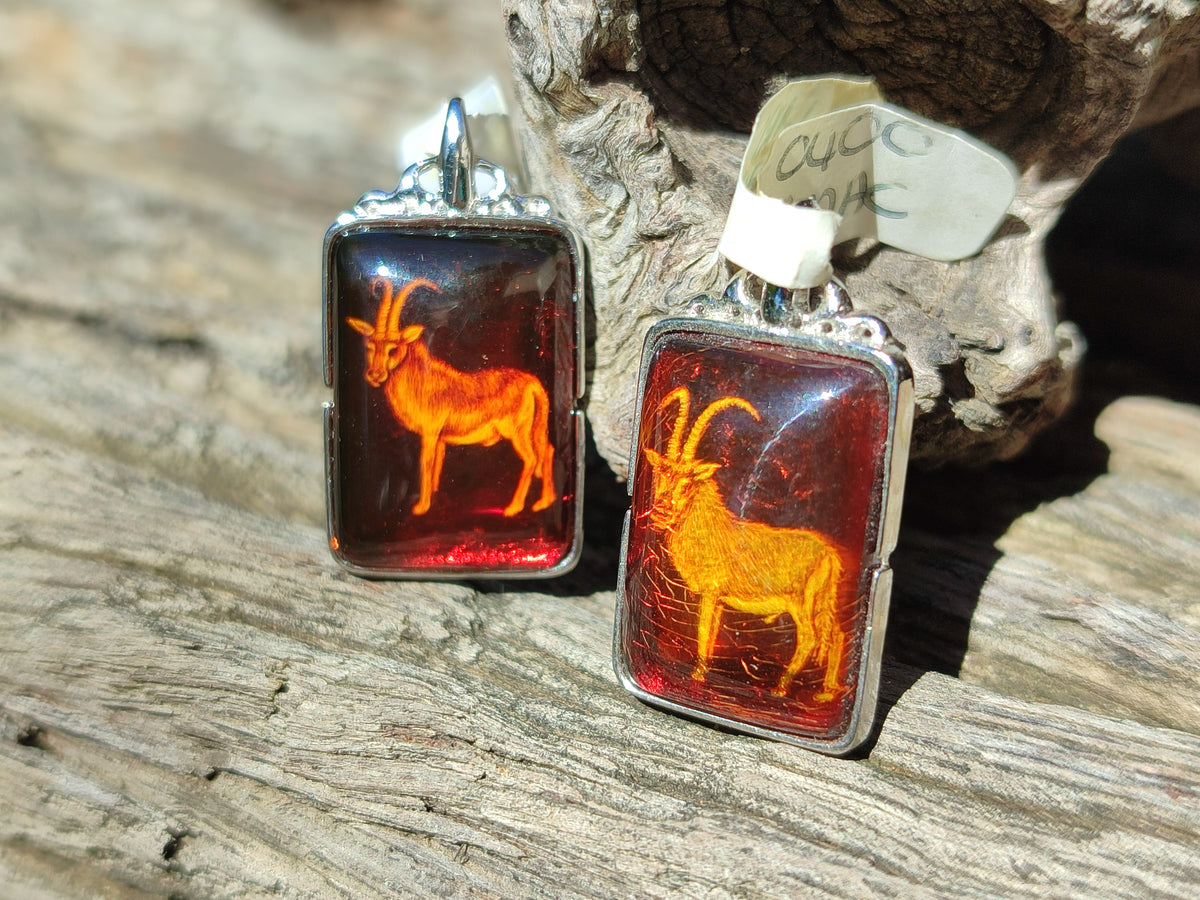 Polished Mixed Baltic Amber Pendants on Sterling Silver x 5 From Poland - Toprock Gemstones and Minerals 