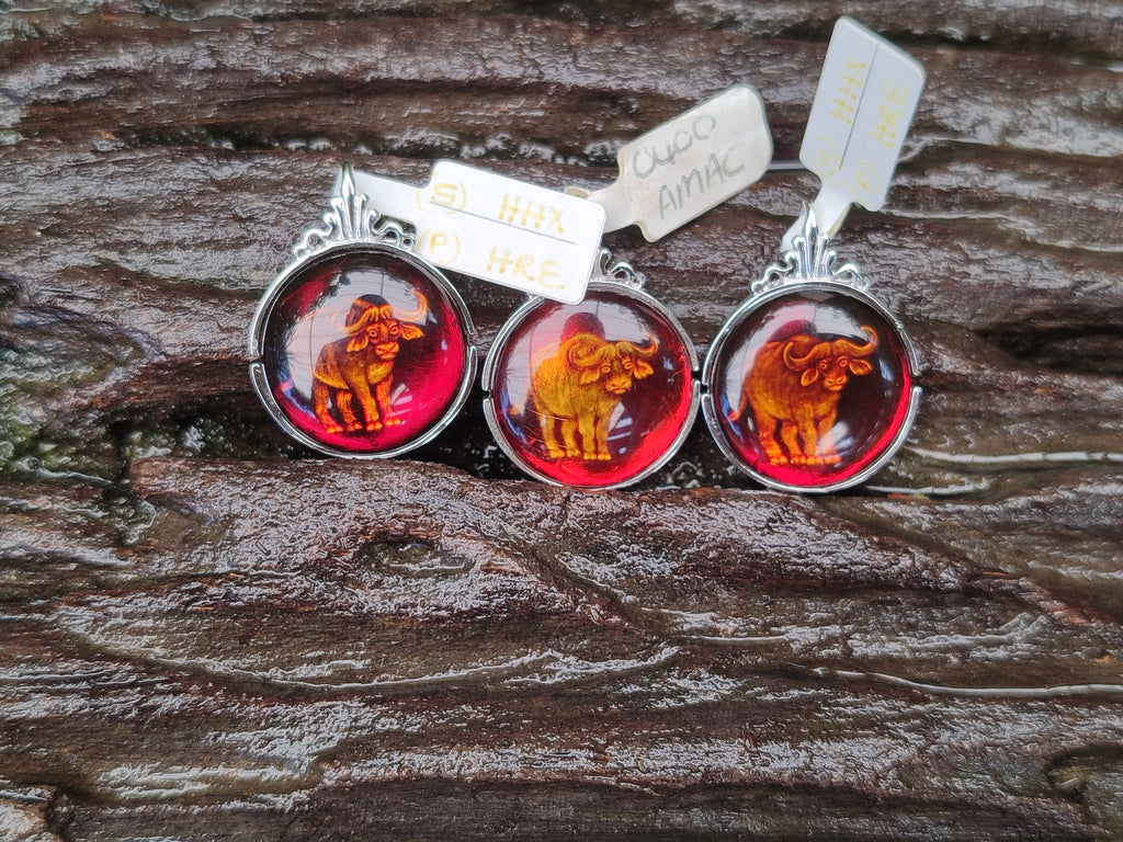 Polished Baltic Amber Buffalo Pendants on Sterling Silver x 4 From Poland - Toprock Gemstones and Minerals 