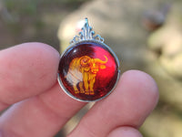 Polished Baltic Amber Buffalo Pendants on Sterling Silver x 4 From Poland