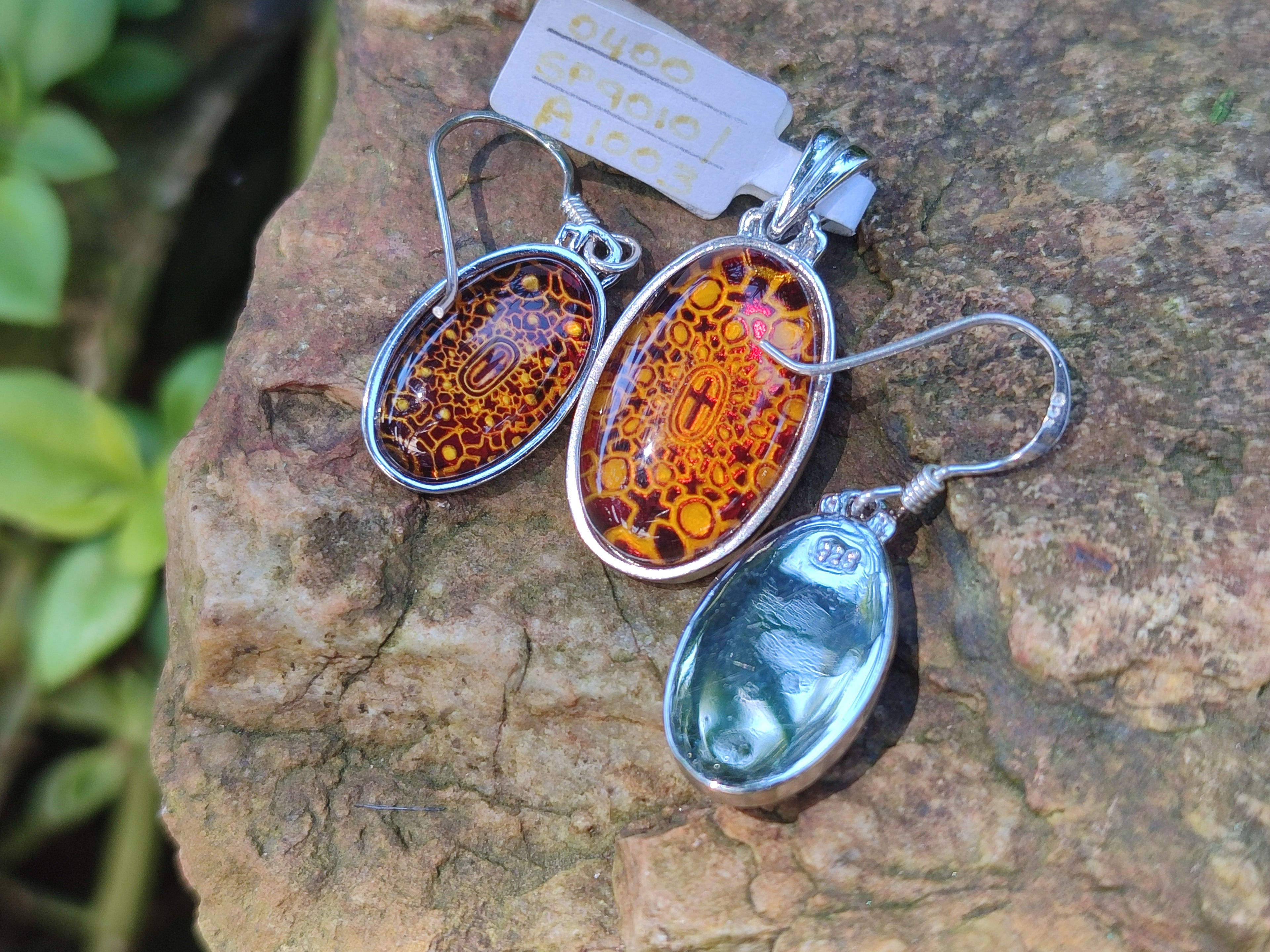 Polished Mixed Baltic Amber Earring and Pendant Sets on Sterling Silver x 3 Sets From Poland - Toprock Gemstones and Minerals 