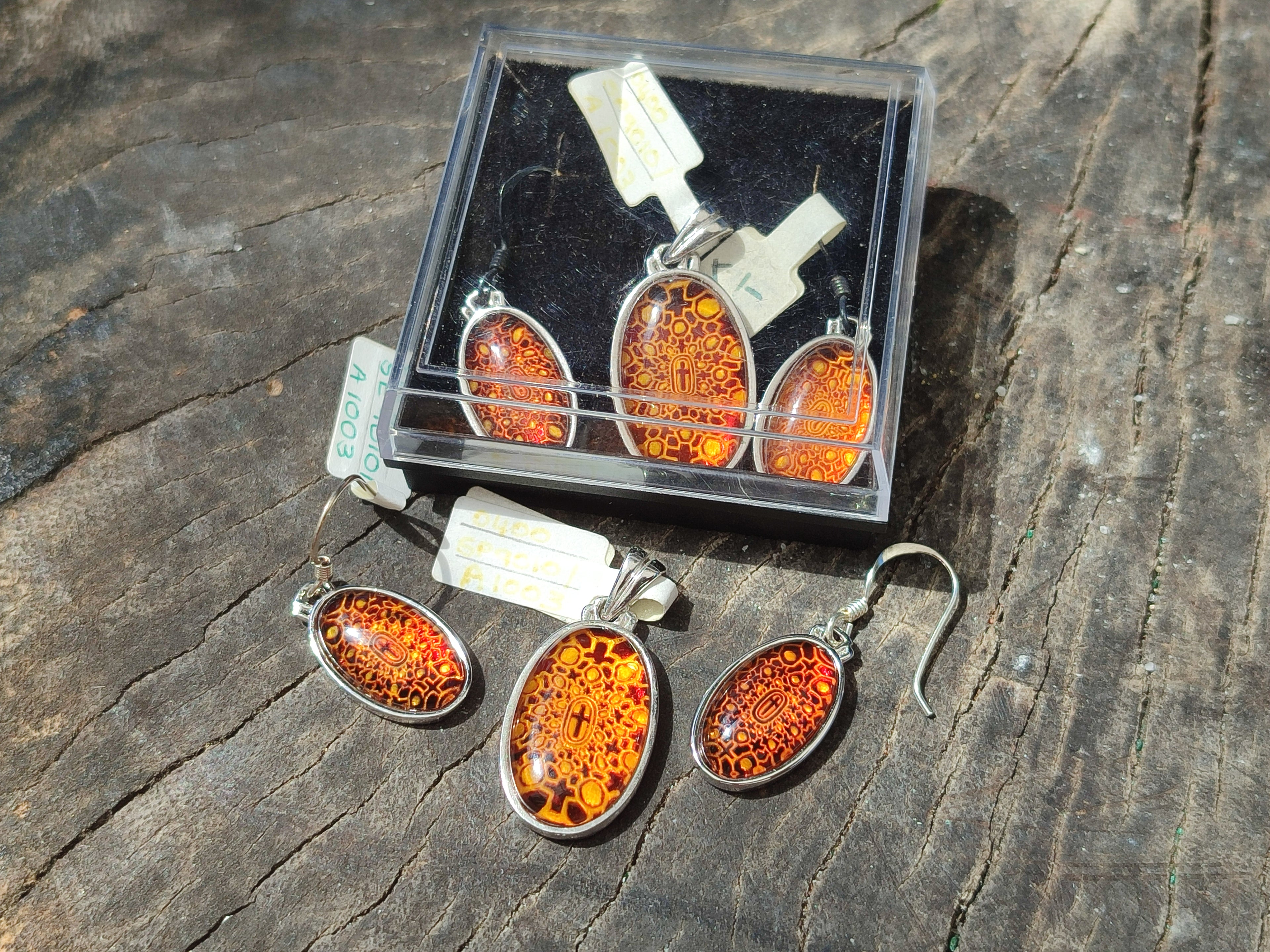 Polished Mixed Baltic Amber Earring and Pendant Sets on Sterling Silver x 3 Sets From Poland - Toprock Gemstones and Minerals 