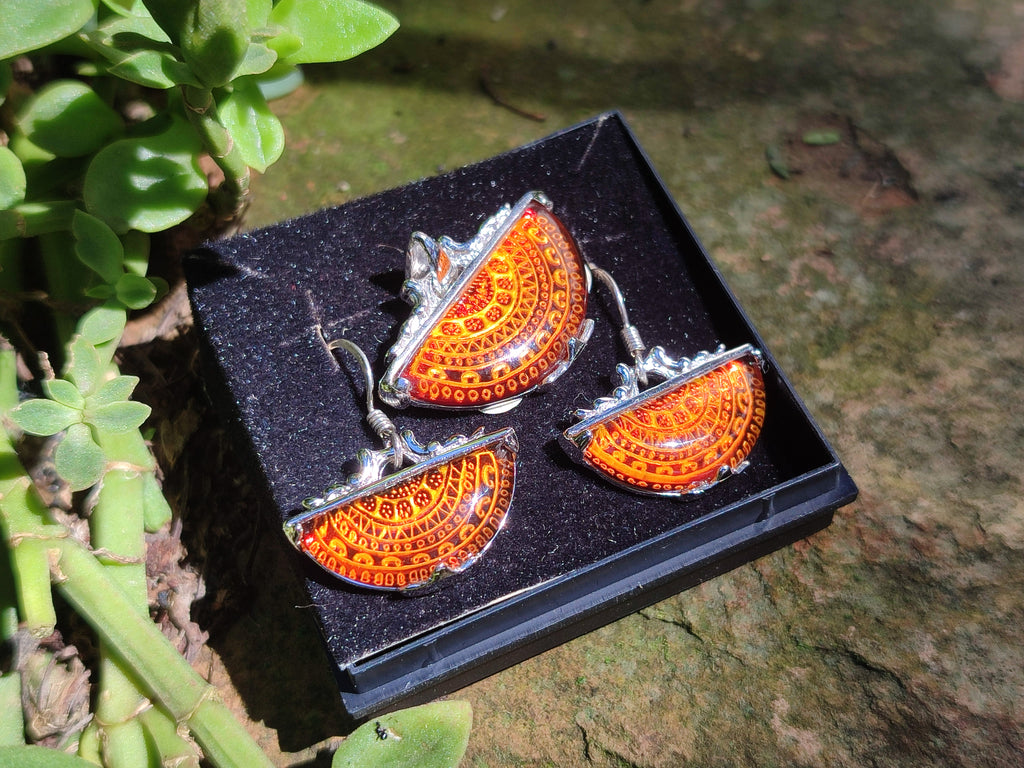 Polished Mixed Baltic Amber Earring and Pendant Sets on Sterling Silver x 2 Sets From Poland - Toprock Gemstones and Minerals 