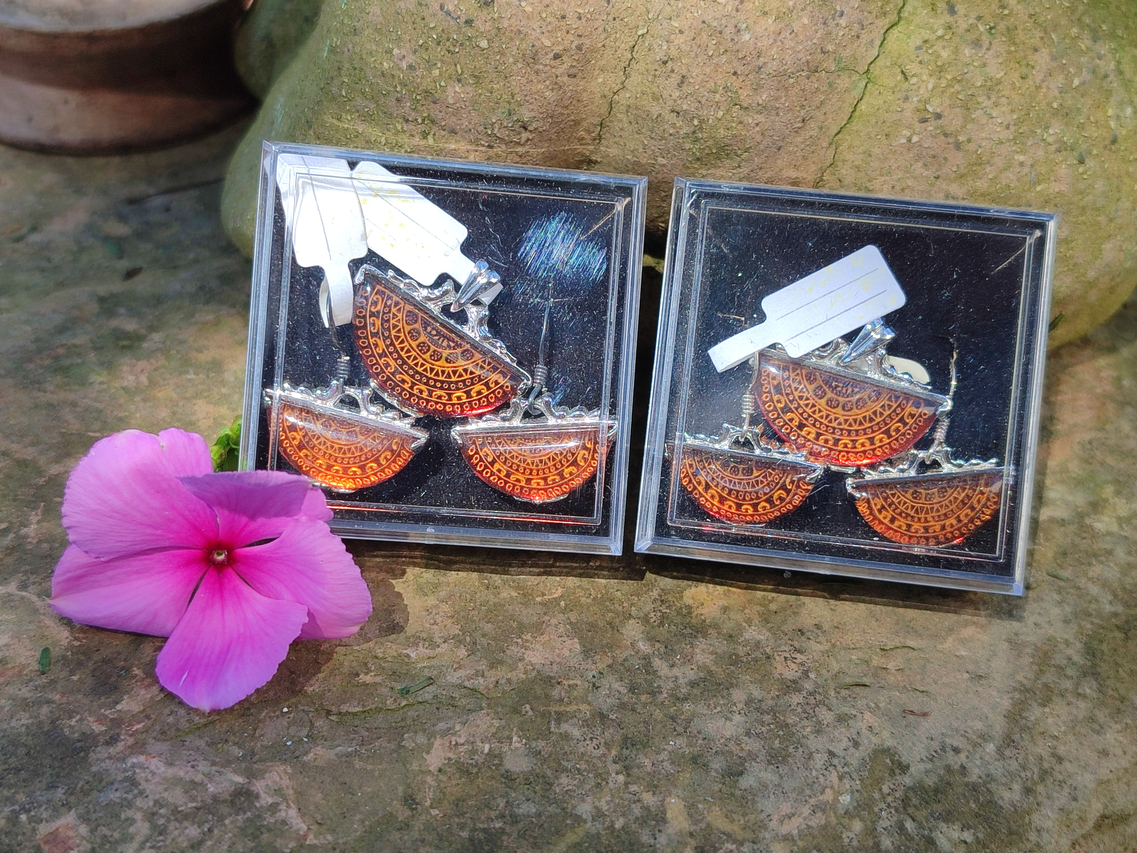 Polished Mixed Baltic Amber Earring and Pendant Sets on Sterling Silver x 2 Sets From Poland - Toprock Gemstones and Minerals 