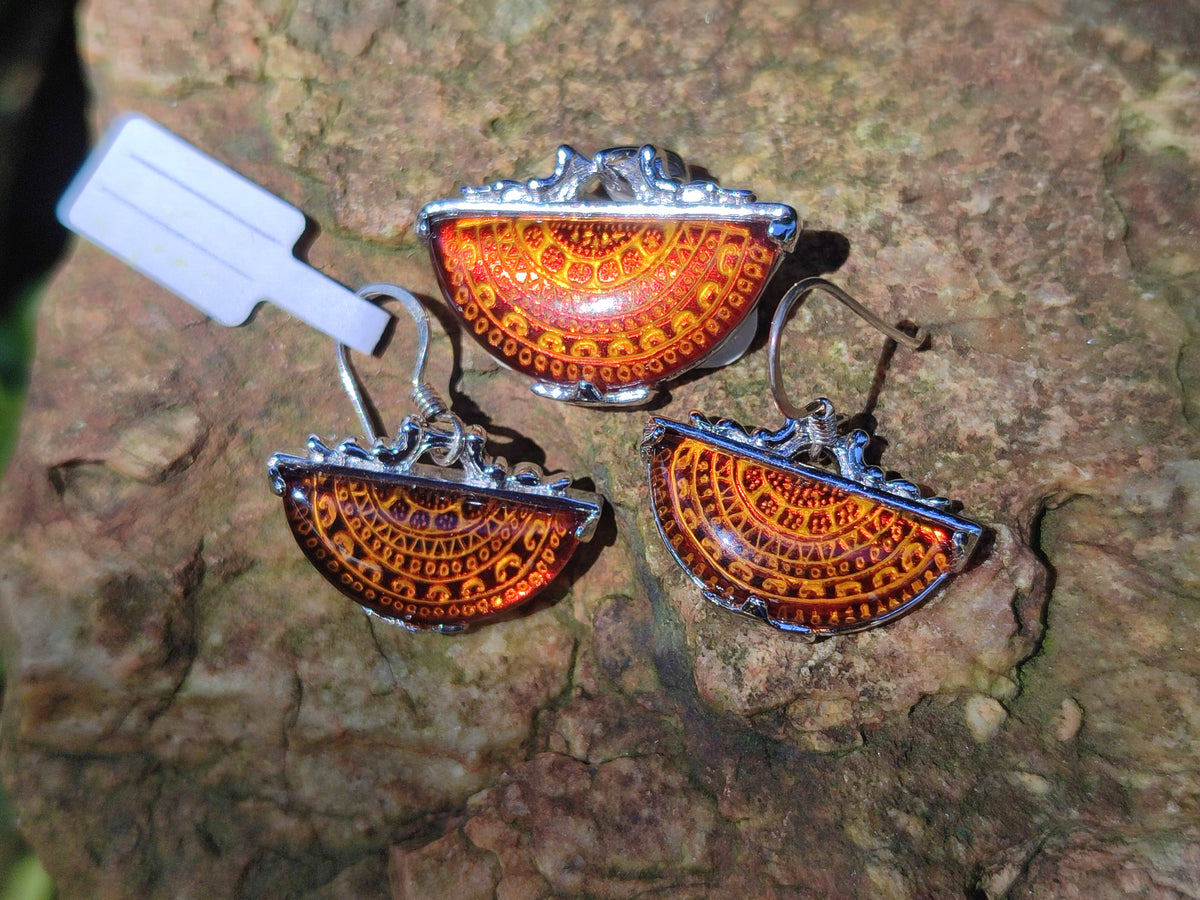 Polished Mixed Baltic Amber Earring and Pendant Sets on Sterling Silver x 2 Sets From Poland - Toprock Gemstones and Minerals 