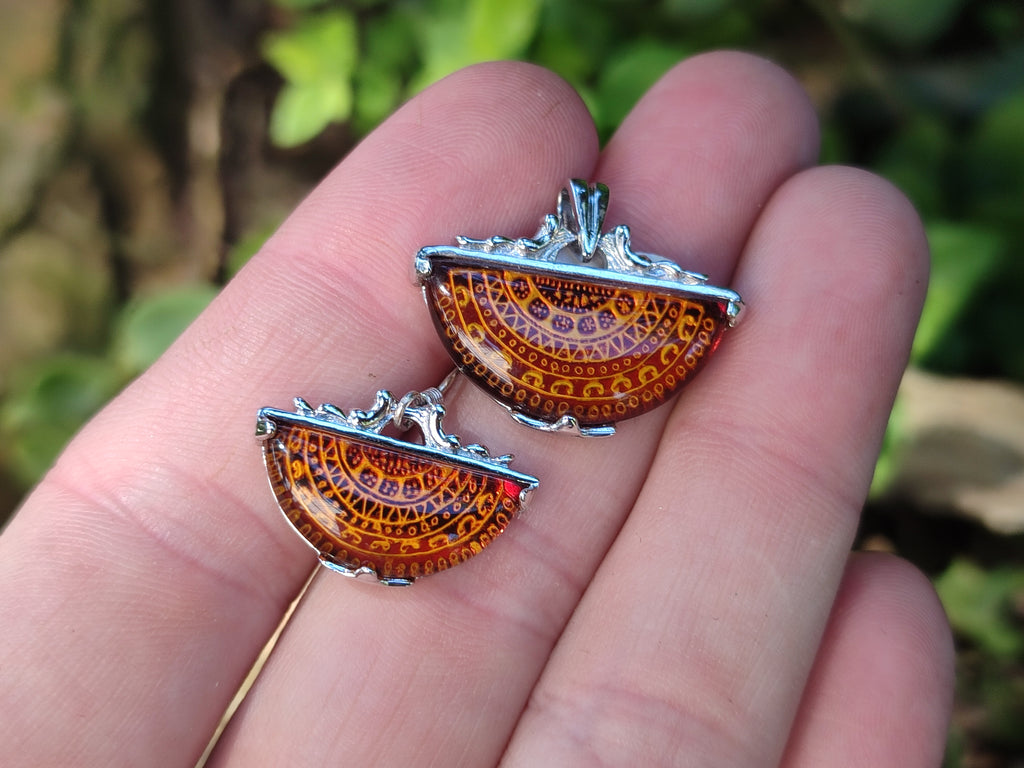 Polished Mixed Baltic Amber Earring and Pendant Sets on Sterling Silver x 2 Sets From Poland - Toprock Gemstones and Minerals 