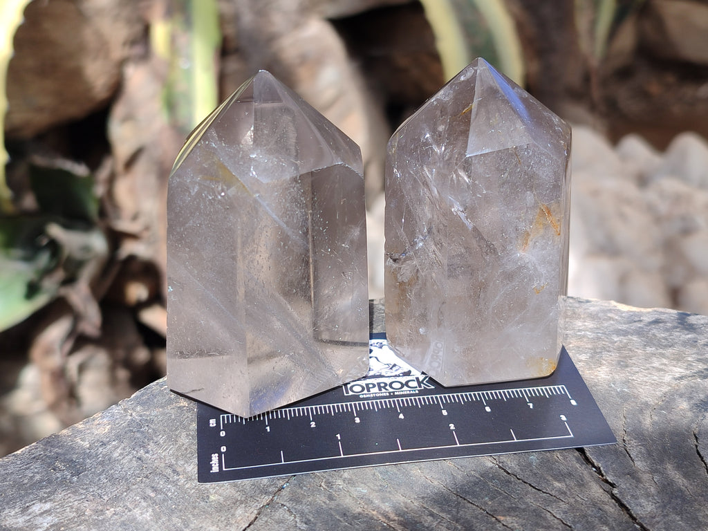 Polished Clear and Smokey Quartz Crystals x 6 From Madagascar - Toprock Gemstones and Minerals 