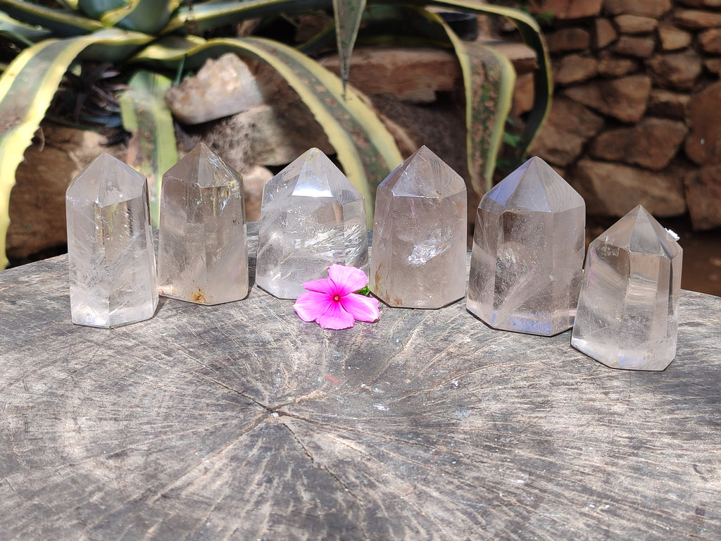 Polished Clear and Smokey Quartz Crystals x 6 From Madagascar - Toprock Gemstones and Minerals 