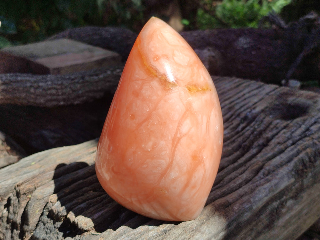 Polished Orange Twist Calcite Leaf Sculpture x 2 From Maevantanana, Madagascar - Toprock Gemstones and Minerals 
