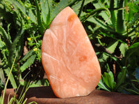Polished Orange Twist Calcite Leaf Sculpture x 2 From Maevantanana, Madagascar