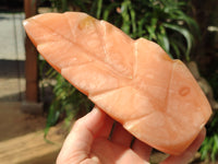 Polished Orange Twist Calcite Leaf Sculpture x 2 From Maevantanana, Madagascar