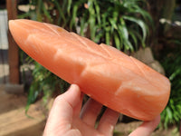 Polished Orange Twist Calcite Leaf Sculpture x 2 From Maevantanana, Madagascar