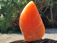 Polished Orange Twist Calcite Leaf Sculpture x 2 From Maevantanana, Madagascar