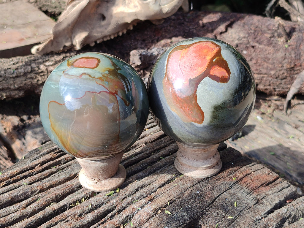 Polished Polychrome Jasper Spheres x 2 From Northwest Coast, Madagascar - Toprock Gemstones and Minerals 