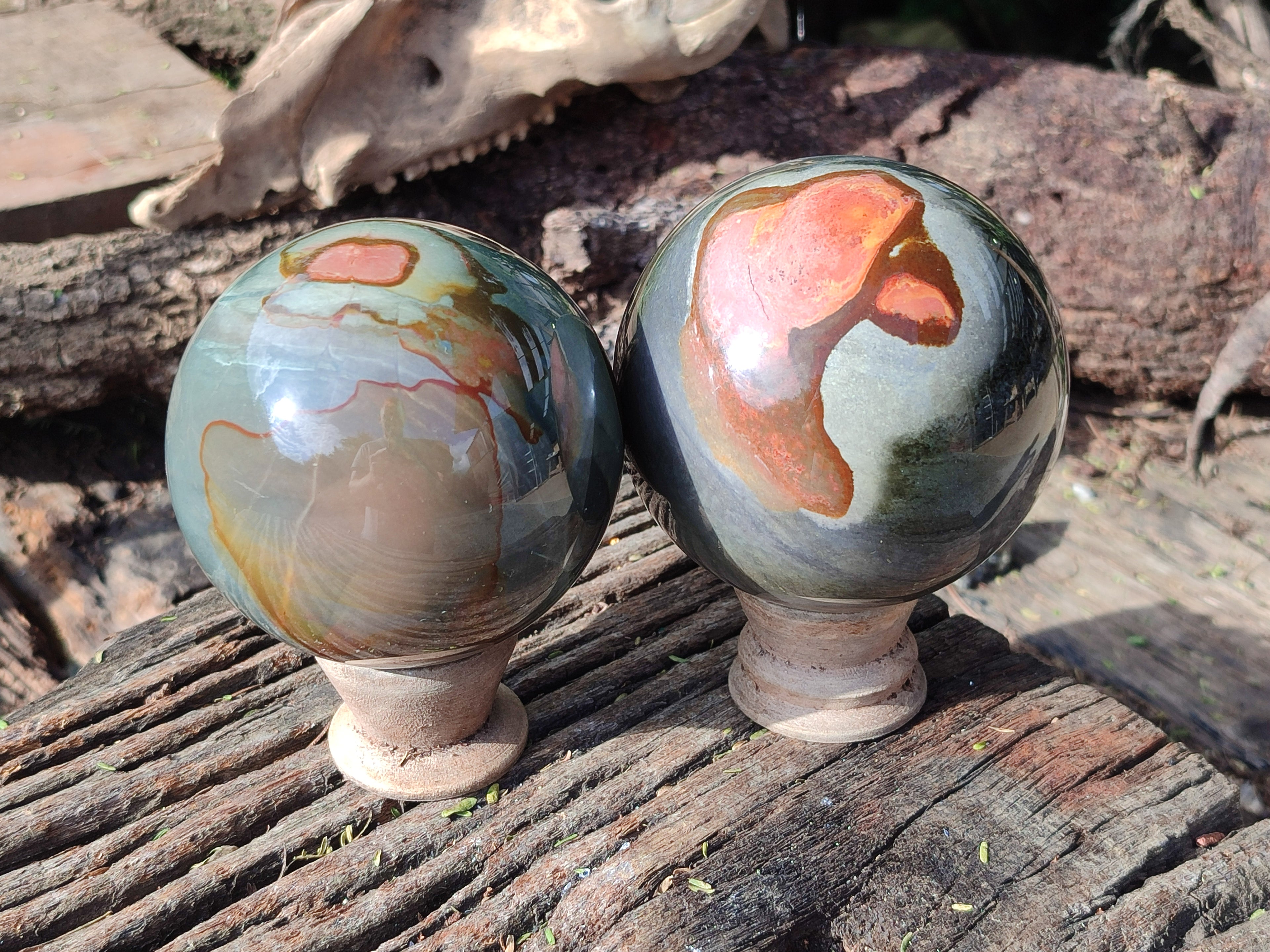Polished Polychrome Jasper Spheres x 2 From Northwest Coast, Madagascar - Toprock Gemstones and Minerals 
