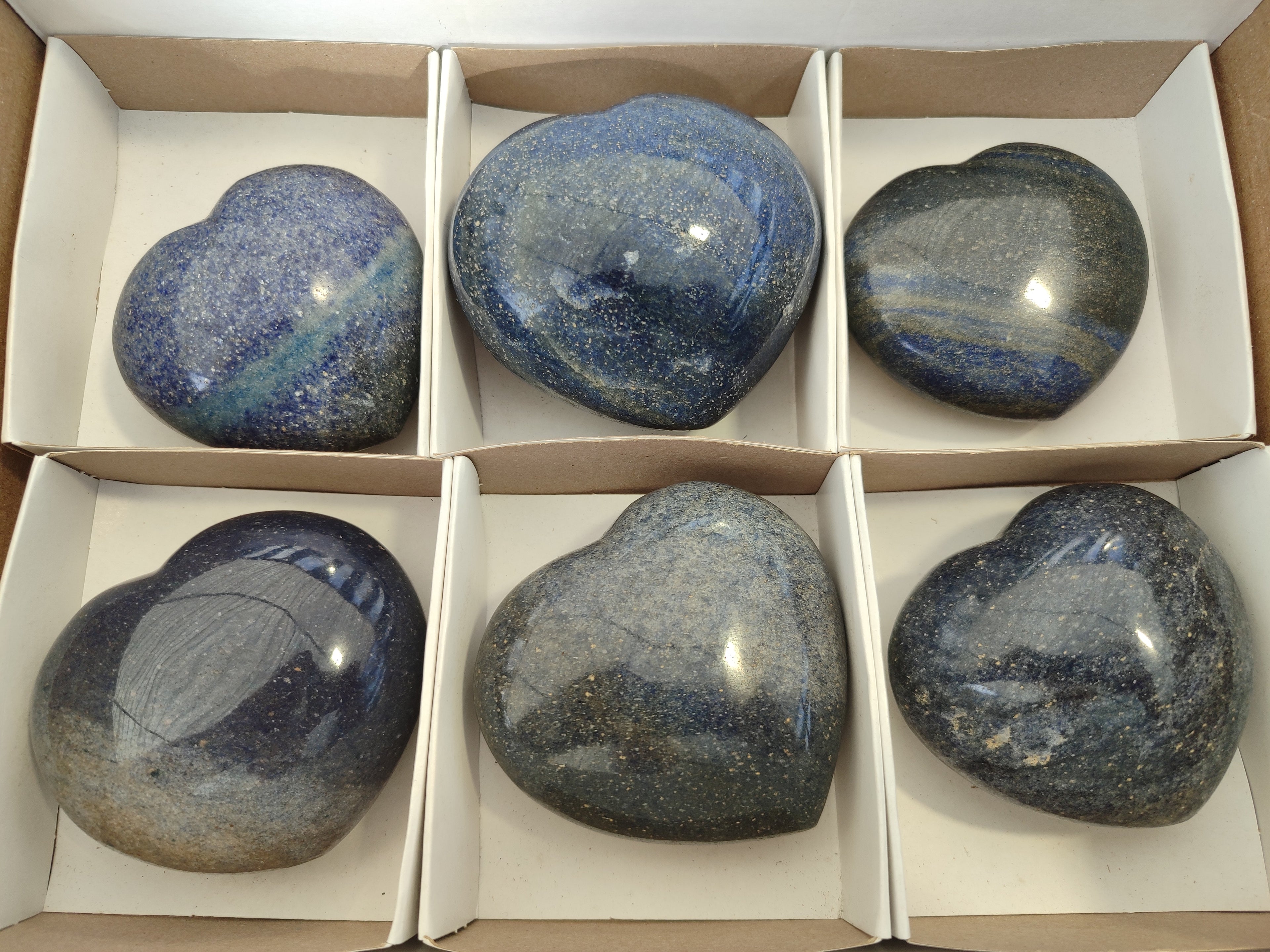 Polished Lazulite Hearts x 6 From Madagascar - Toprock Gemstones and Minerals 