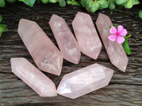 Polished Double Terminated Rose Quartz Points x 6 From Ambatondrazaka, Madagascar