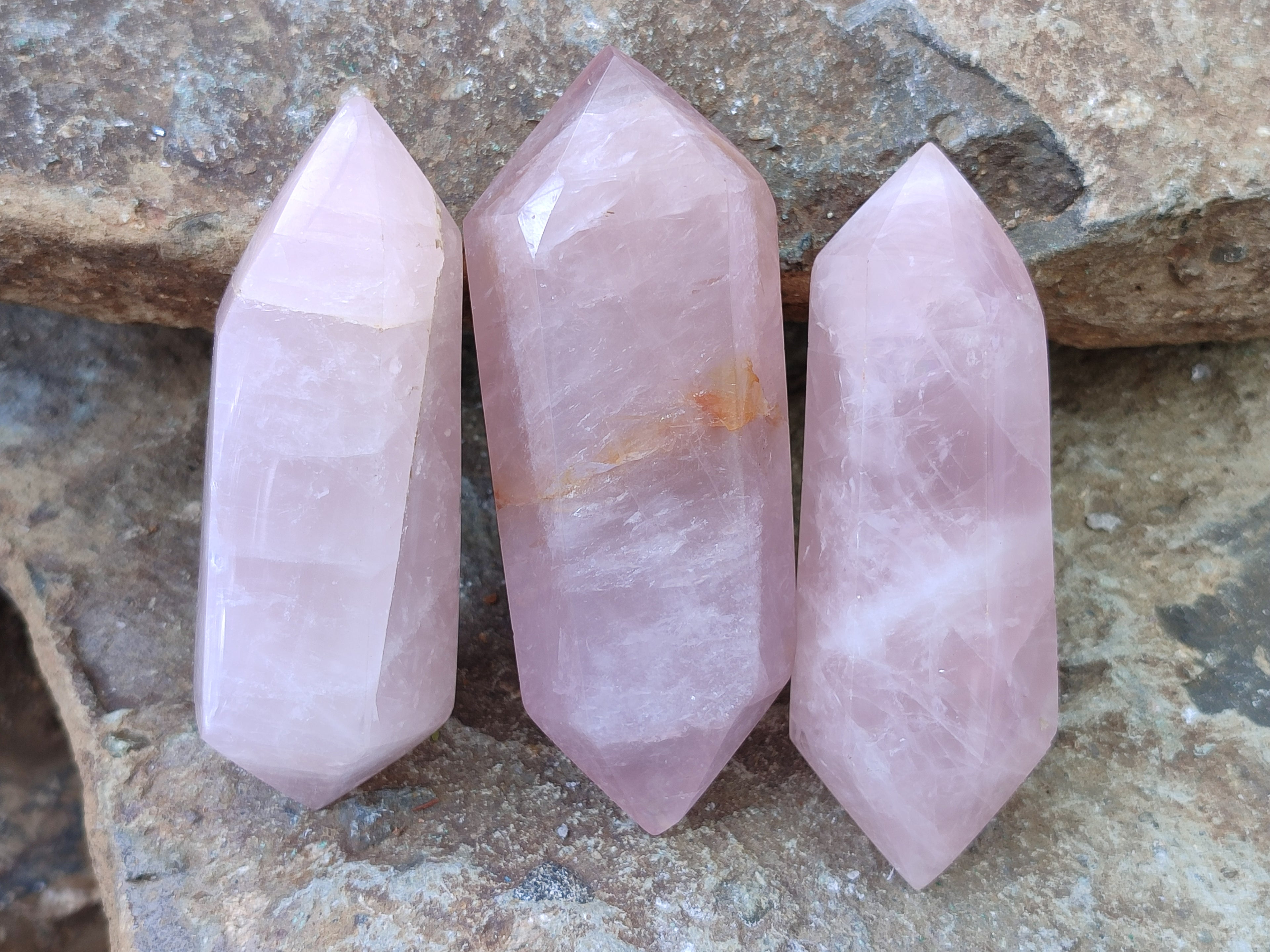 Polished Double Terminated Rose Quartz Points x 6 From Ambatondrazaka, Madagascar - Toprock Gemstones and Minerals 