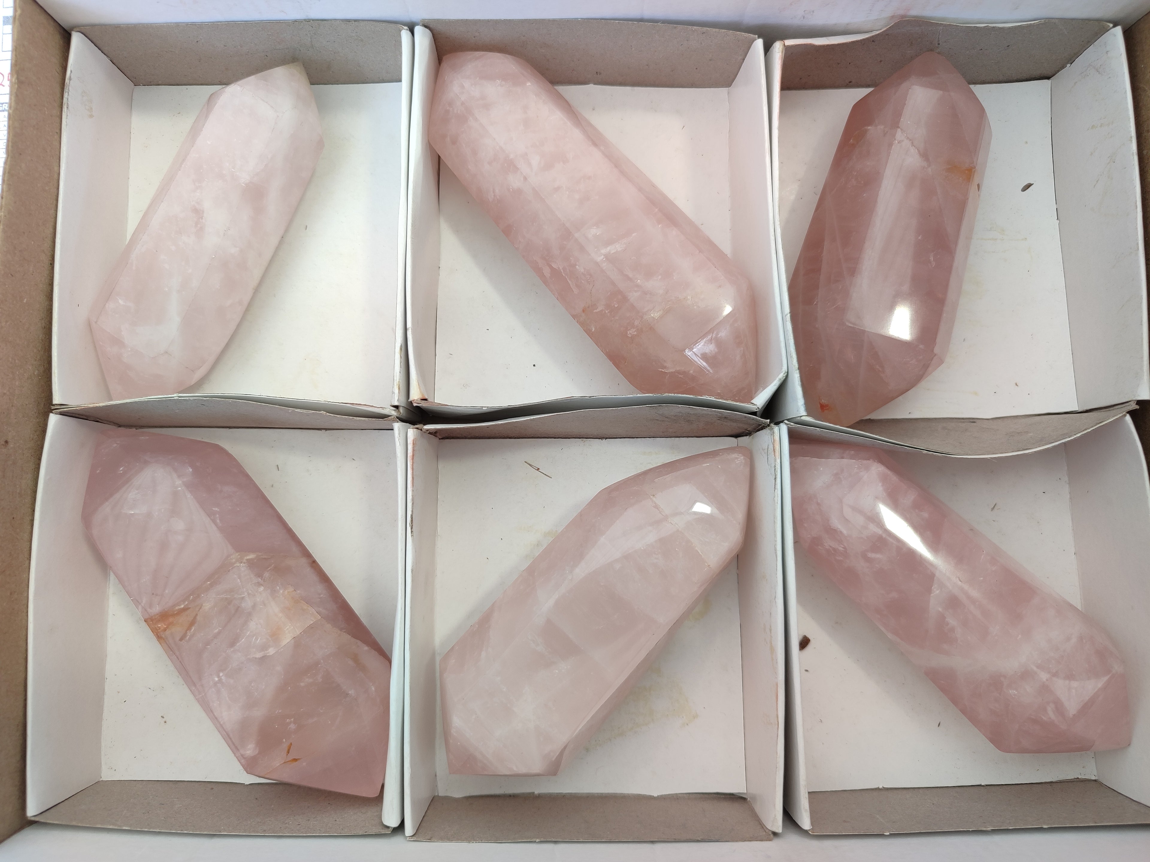 Polished Double Terminated Rose Quartz Points x 6 From Ambatondrazaka, Madagascar - Toprock Gemstones and Minerals 